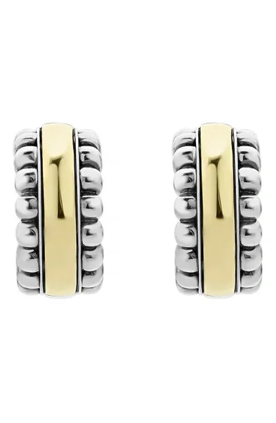 Lagos Sterling Silver & 18k Gold Signature Caviar Small Flute Hoop Earrings In Silver/gold