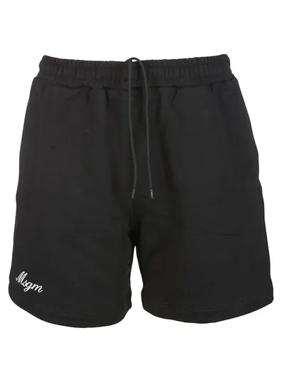 Msgm Logo Printed Drawstring Shorts In Black