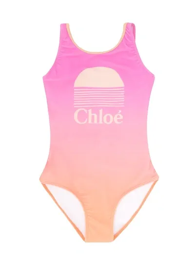 Chloé Teen Gradient One-piece Swimsuit In Pink