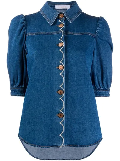 See By Chloé Half-sleeve Denim Shirt In Blue