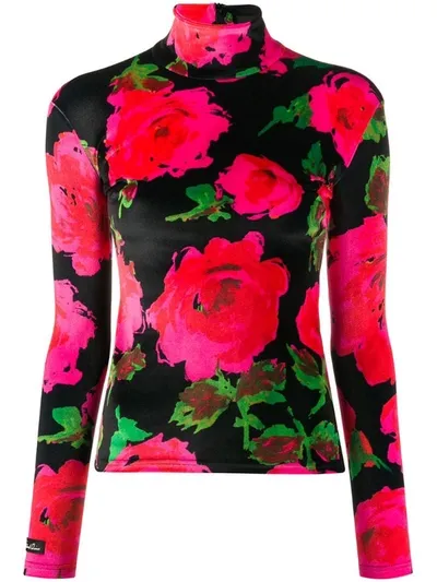 Richard Quinn Turtle Neck Floral Pattern Top In Black