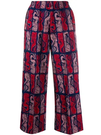 Kenzo Mermaids-print Wide-leg Trousers In Red