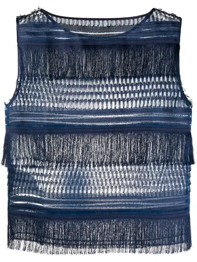 Alberta Ferretti Fringed Sleeveless Top In Blue