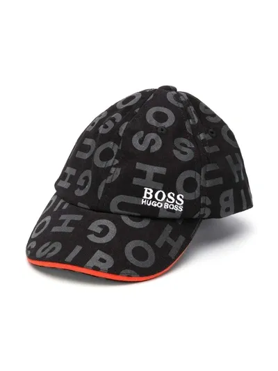 Hugo Boss Babies' All-over Logo Cap In Black