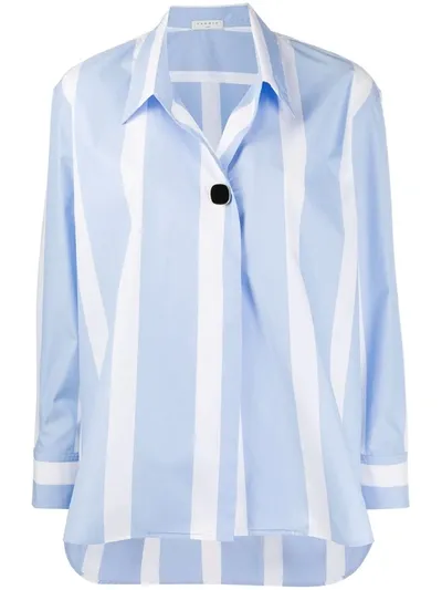 Sandro Button-detail Striped Cotton-blend Shirt In Sky Blue