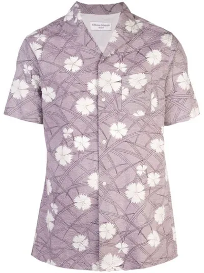 Officine Generale Dario Short Sleeve Seersucker Shirt In Lilac