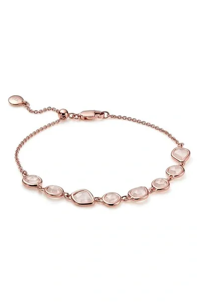 Monica Vinader Rose Gold Plated Vermeil Silver Siren Rose Quartz Mini Nugget Bracelet