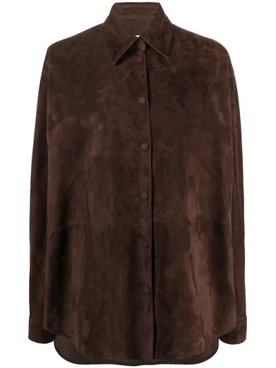 Loewe Button-up Leather Shirt In Brown