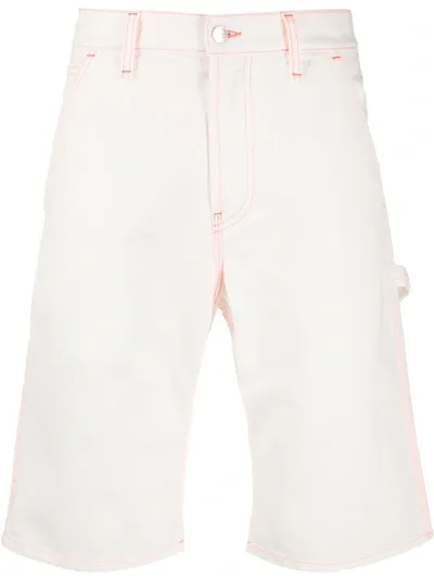 Msgm Contrast-stitch Denim Bermuda Shorts In White