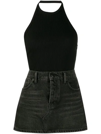 Alexander Wang Halterneck Denim Mini-skirt Dress In Black