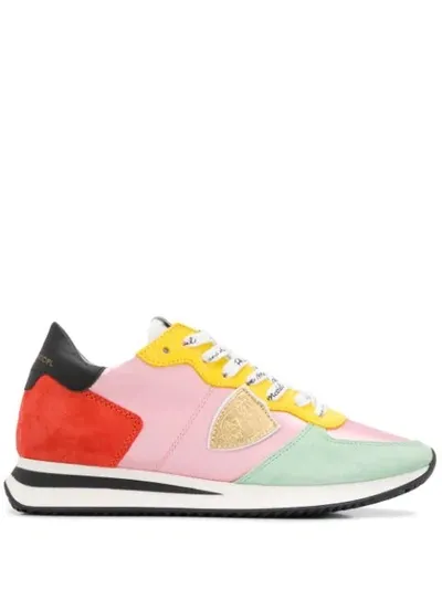 Philippe Model Tropez X Sneaker In Pink Fabric And Multicolored Suede In Multicolour