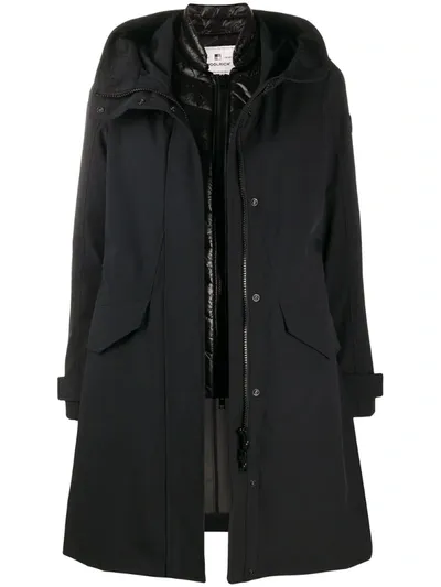 Woolrich Hooded Single-breasted Coat In Black