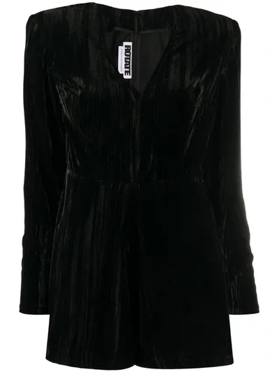 Rotate Birger Christensen V-neck Velvet Playsuit In Black