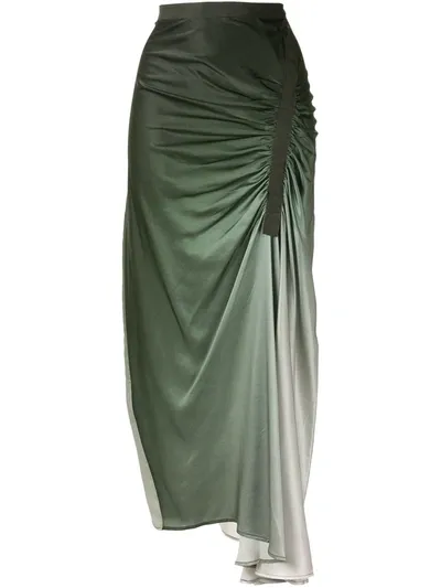 Christopher Esber Ruched Silk-satin Midi Skirt In Green