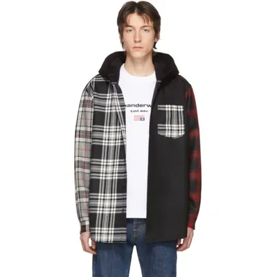 Alexander Wang Wool Tartan Hooded Shirt In 943 Red/mul