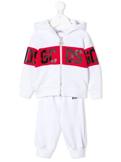 Gcds Kids' Zip Through Branded Hoodie In White