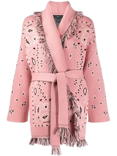 Alanui Bandana Jacquard Long Cardigan In Pink