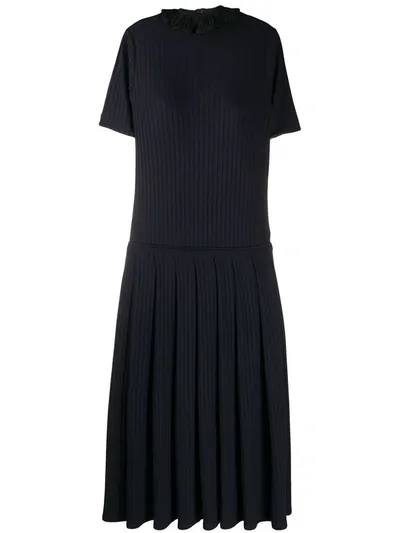 Victoria Victoria Beckham Ruffle Collar Ribbed Knit Dress In Blue