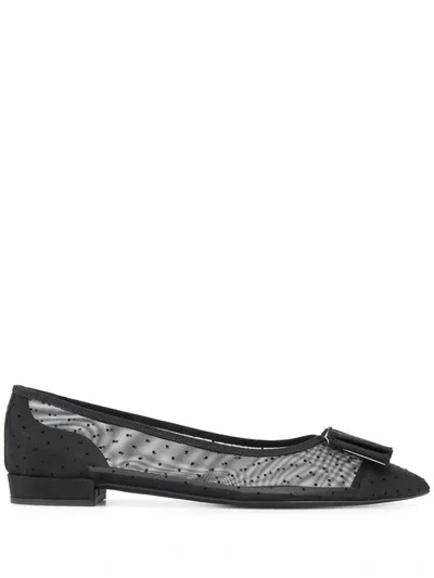 Ferragamo Vara Bow Mesh Ballerina Shoes In Black