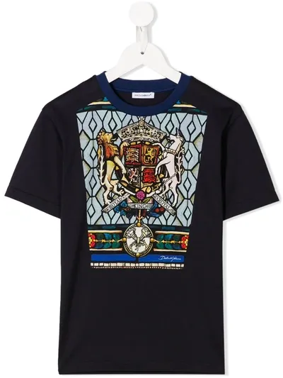 Dolce & Gabbana Kids' Heraldic Print T-shirt In Blue