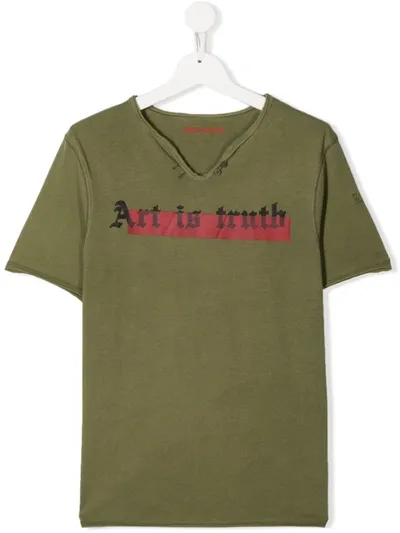 Zadig & Voltaire Kids' Art Is Truth Print Button Detail T-shirt In Green