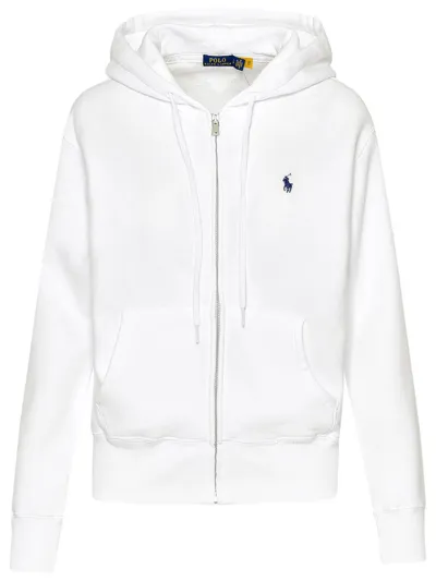 Polo Ralph Lauren Light Cotton Blend Sweatshirt Hoodie In White