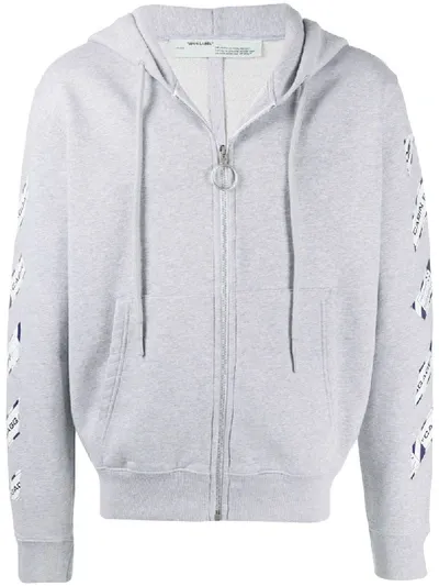 Off-white Men's Airport Tape Slim Zip-front Hoodie In Grey