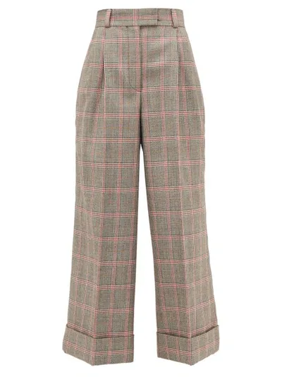 Miu Miu Prince Of Wales-check Wool Wide-leg Trousers In Orange