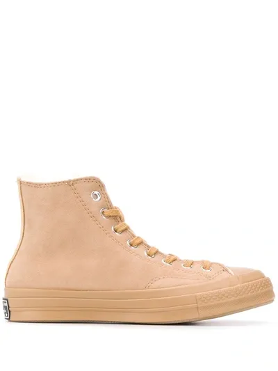 Converse High Top Shearling Lined Sneakers In Neutrals