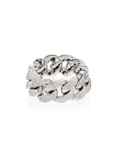 Shay 18kt White Gold Pavé Diamond Link Ring In Silver