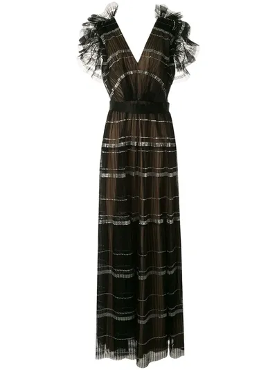 Tadashi Shoji Cape Sleeveless Pleated Paillettes Gown In Black