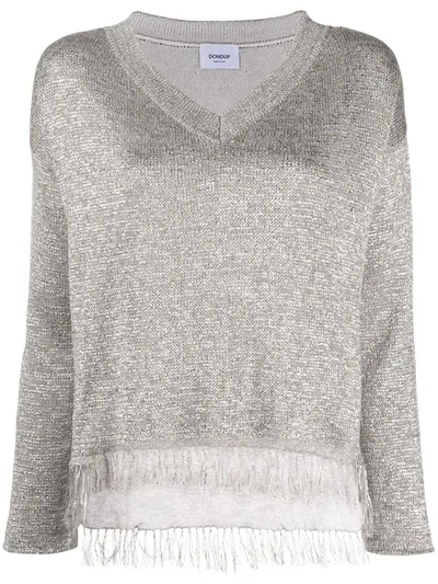 Dondup Knitted Metallic Fringed Jumper In Silver