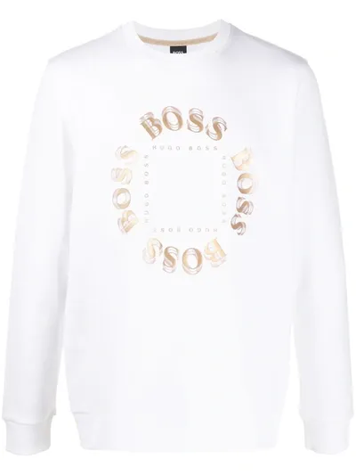 Hugo Boss Layered Metallic Logo Print Sweatshirt In White