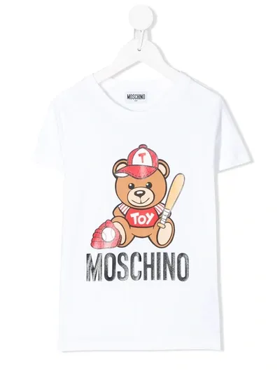 Moschino Kids' Bear Logo Print T-shirt In White