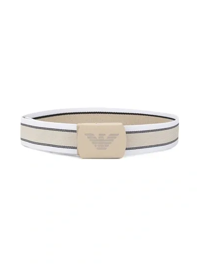 Emporio Armani Babies' Logo Buckle Belt In White