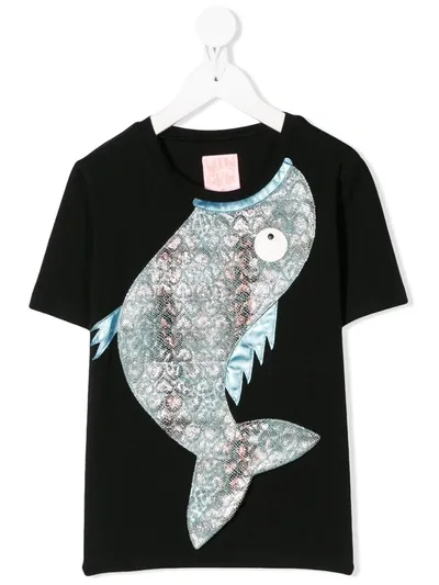 Wauw Capow Kids' Big Fish Embroidered T-shirt In Black