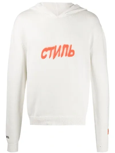 Heron Preston Sprayed Logo Knitted Hoodie In White