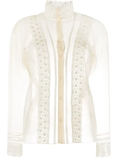 Chloé Embroidered Sheer Blouse In Neutrals