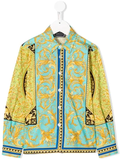 Young Versace Kids' Filigree Print Shirt In Green