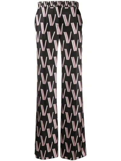 Valentino Double Vlogo Palazzo Trousers In Black