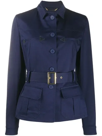 Alberta Ferretti Belted Twill Jacket In Blue