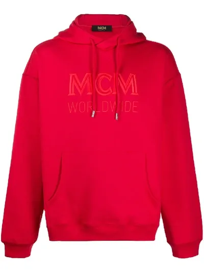 Mcm Embroidered Logo Hoodie In Red