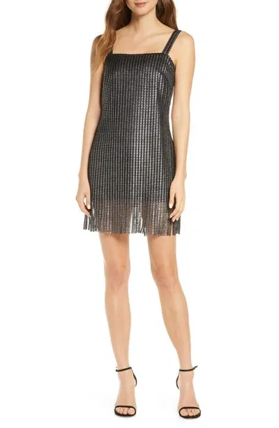 Tadashi Shoji Metallic Textured Fringe Minidress In Steel