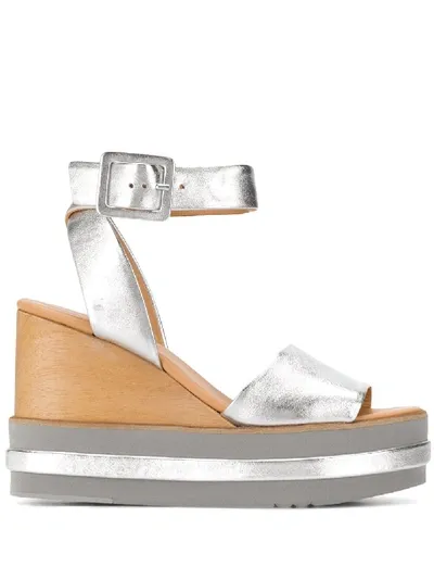 Paloma Barceló Metallic Wedge Sandals In Silver