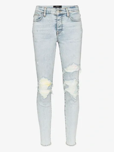 Amiri Tie-dye Knee Patch Skinny Jeans In Blue