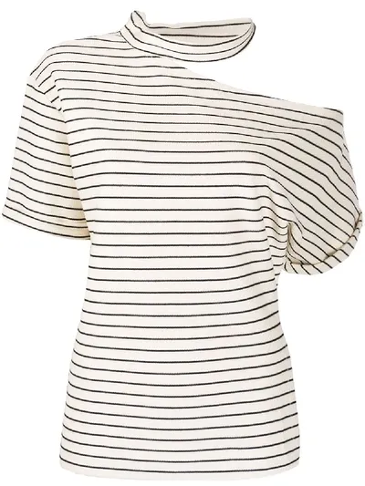 Erika Cavallini Exposed Shoulder Detail Striped Top In Cream/black