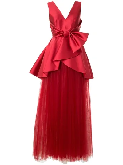 Alberta Ferretti Satin And Tulle Gown In Red