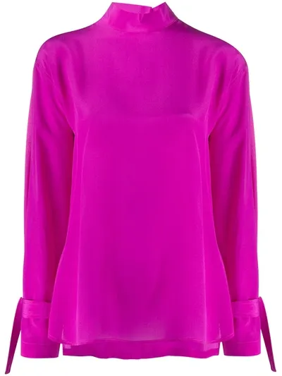 Jejia Back Buttoned Roll Neck Blouse In Purple