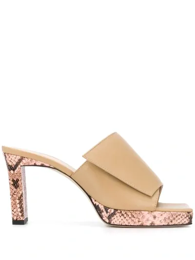 Wandler 85mm Square Toe Snakeskin-effect Sandals In Neutrals