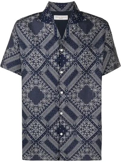 Officine Generale Dario Bandana Print Short Sleeve Button-up Camp Shirt In Navy